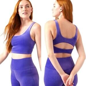 Athleta‎ Women Large Noble Blue Velvet Periwinkle Cut Out Crop Top Bra